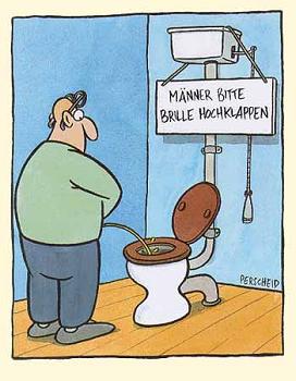 Toilette: Männer bitte Brille hochklappen - Cartoon